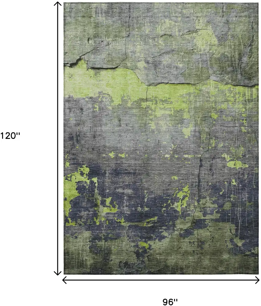 Lime Green Gray And Silver Abstract Washable Indoor Outdoor Area Rug Photo 9