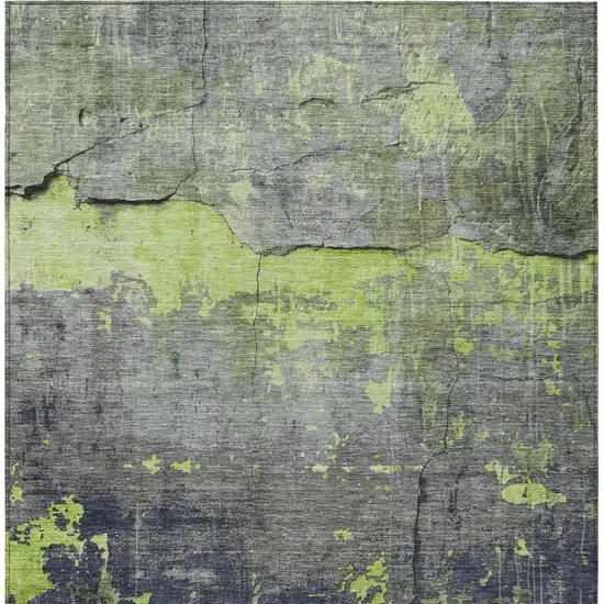 Lime Green Gray And Silver Abstract Washable Indoor Outdoor Area Rug Photo 4