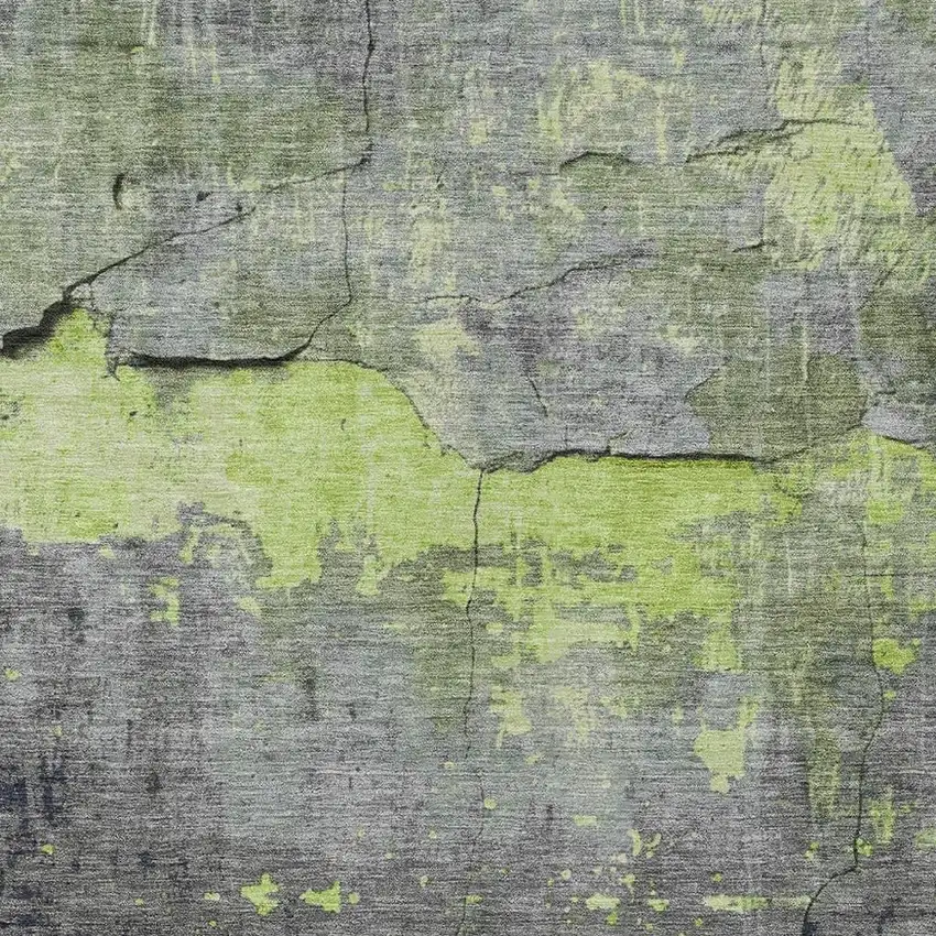 Lime Green Gray And Silver Abstract Washable Indoor Outdoor Area Rug Photo 4