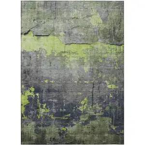 Photo of Lime Green Gray And Silver Abstract Washable Indoor Outdoor Area Rug
