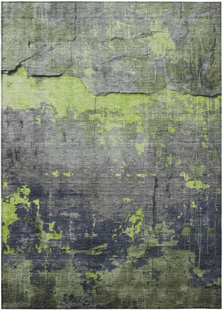 Lime Green Gray And Silver Abstract Washable Indoor Outdoor Area Rug Photo 1