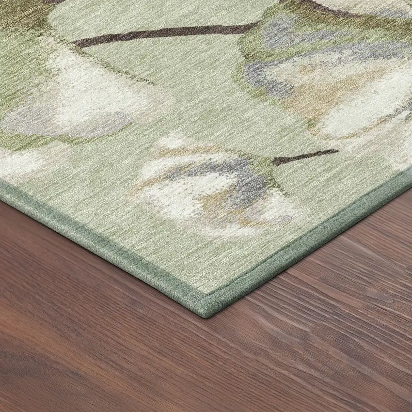 Lime Green Ivory And Beige Botanical Leaves Washable Indoor Outdoor Area Rug Photo 9