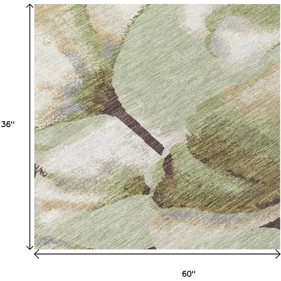 Lime Green Ivory And Beige Botanical Leaves Washable Indoor Outdoor Area Rug Photo 5