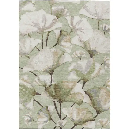 Lime Green Ivory And Beige Botanical Leaves Washable Indoor Outdoor Area Rug Photo 8