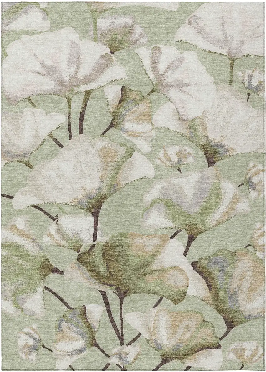 Lime Green Ivory And Beige Botanical Leaves Washable Indoor Outdoor Area Rug Photo 8