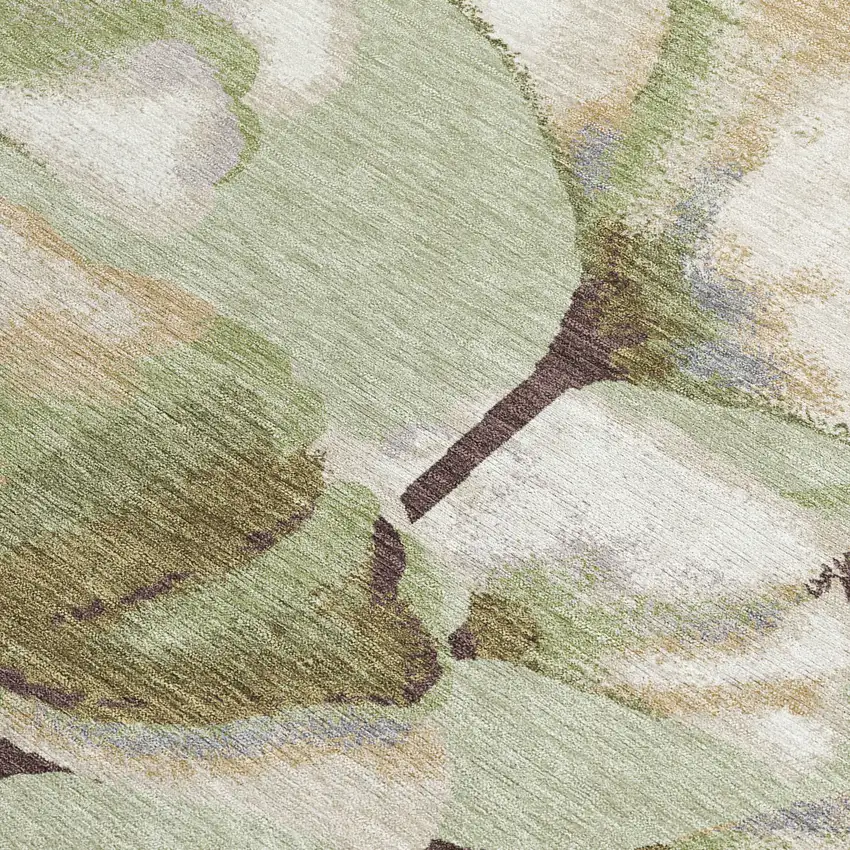 Lime Green Ivory And Beige Botanical Leaves Washable Indoor Outdoor Area Rug Photo 2