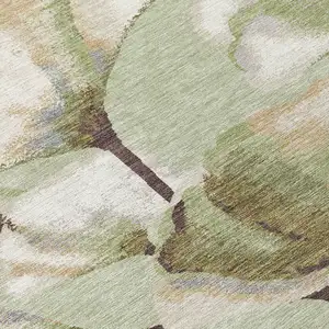 Photo of Lime Green Ivory And Beige Botanical Leaves Washable Indoor Outdoor Area Rug