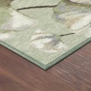 Photo of Lime Green Ivory And Beige Botanical Leaves Washable Indoor Outdoor Area Rug