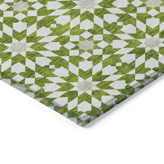 Lime Green Ivory And Beige Floral Medallion Washable Indoor Outdoor Area Rug Photo 3
