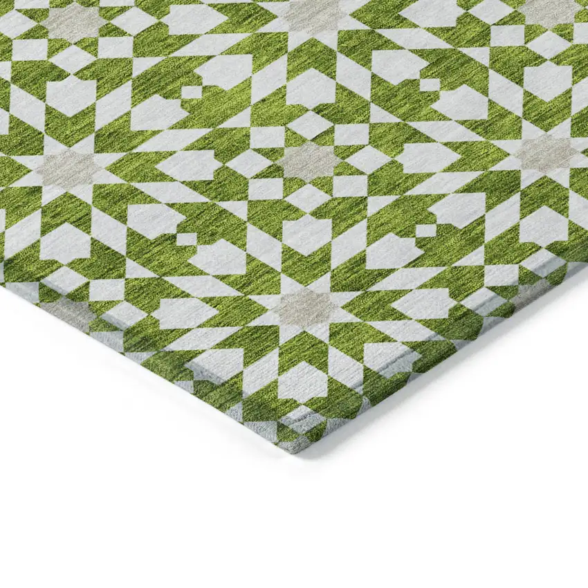 Lime Green Ivory And Beige Floral Medallion Washable Indoor Outdoor Area Rug Photo 3