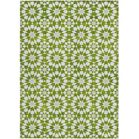Lime Green Ivory And Beige Floral Medallion Washable Indoor Outdoor Area Rug Photo 4
