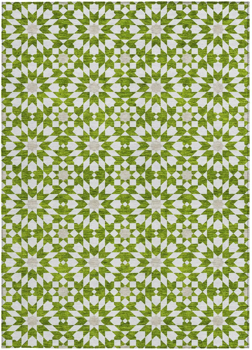 Lime Green Ivory And Beige Floral Medallion Washable Indoor Outdoor Area Rug Photo 4