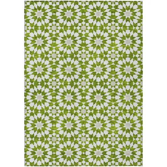 Lime Green Ivory And Beige Floral Medallion Washable Indoor Outdoor Area Rug Photo 1