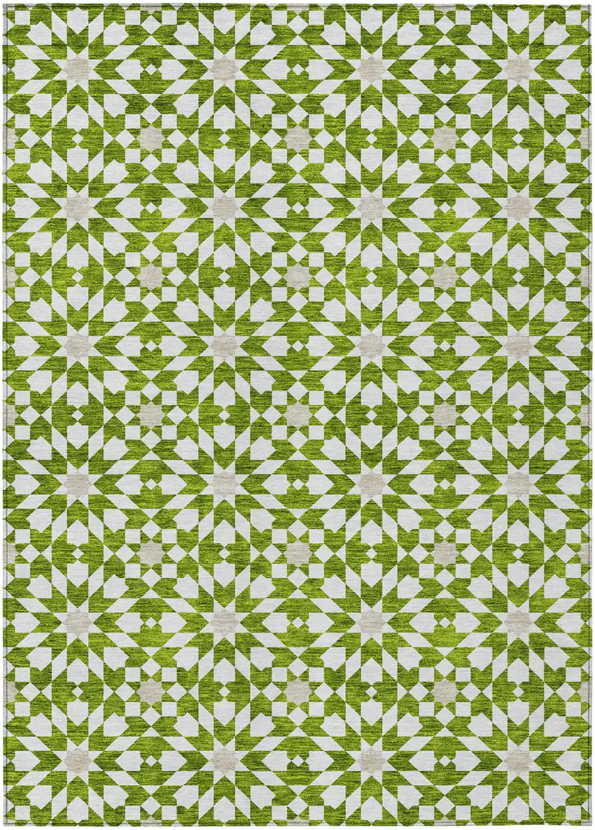 Lime Green Ivory And Beige Floral Medallion Washable Indoor Outdoor Area Rug Photo 1