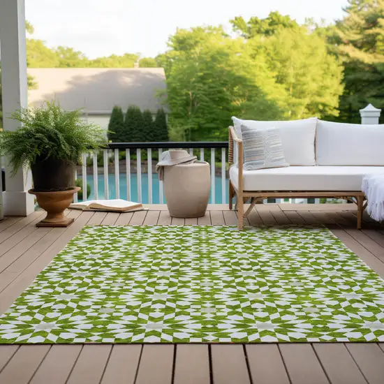 Lime Green Ivory And Beige Floral Medallion Washable Indoor Outdoor Area Rug Photo 8