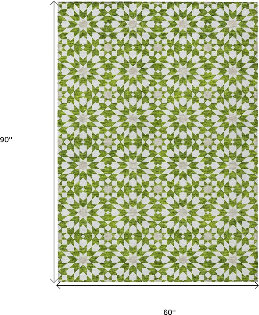 Lime Green Ivory And Beige Floral Medallion Washable Indoor Outdoor Area Rug Photo 9