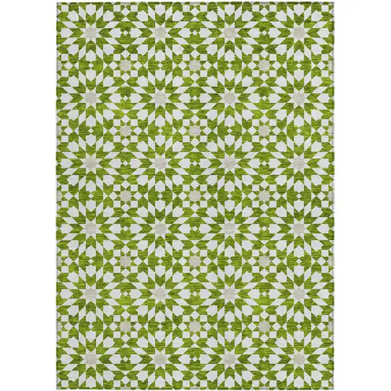 Lime Green Ivory And Beige Floral Medallion Washable Indoor Outdoor Area Rug Photo 5