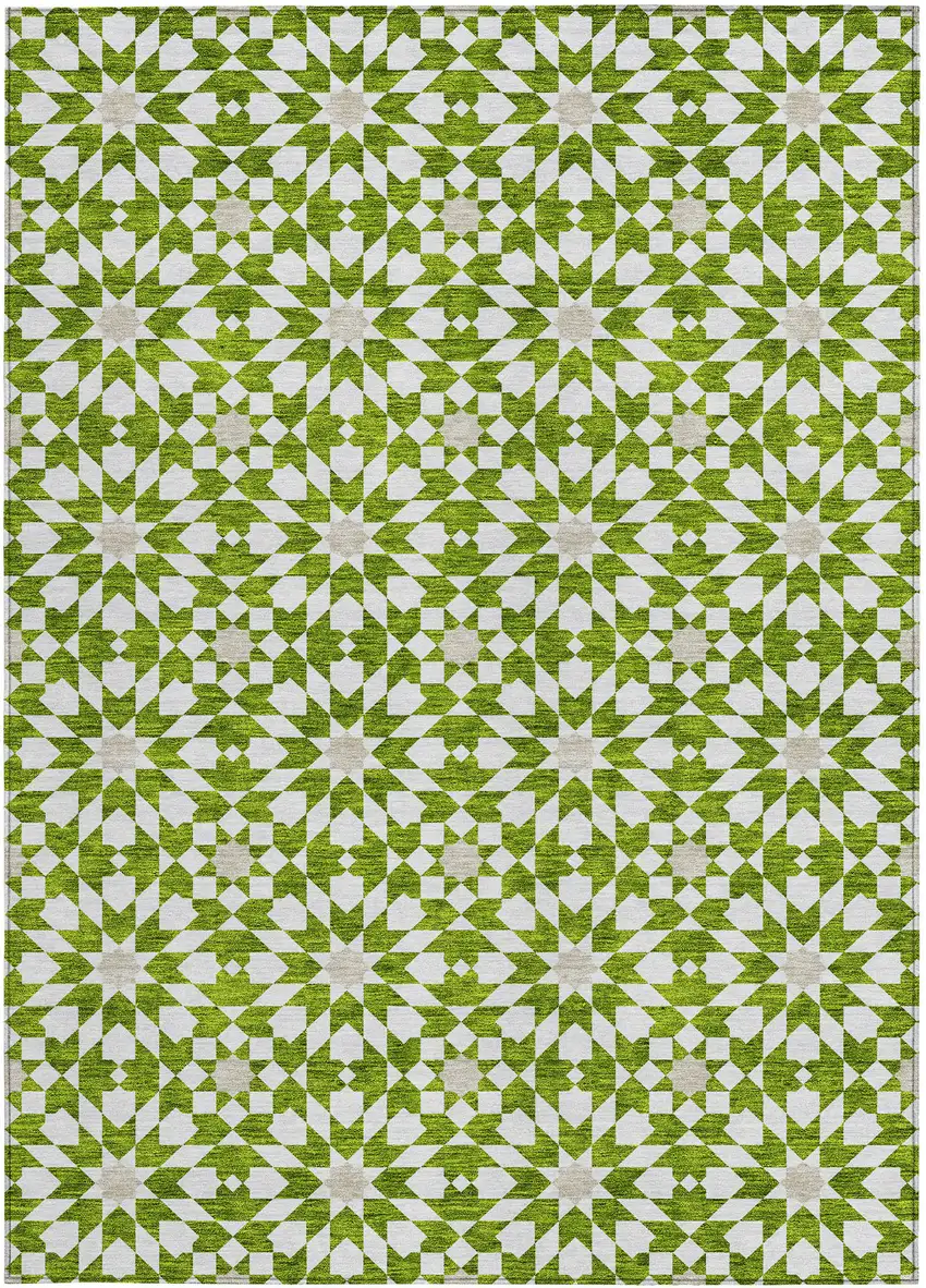 Lime Green Ivory And Beige Floral Medallion Washable Indoor Outdoor Area Rug Photo 5