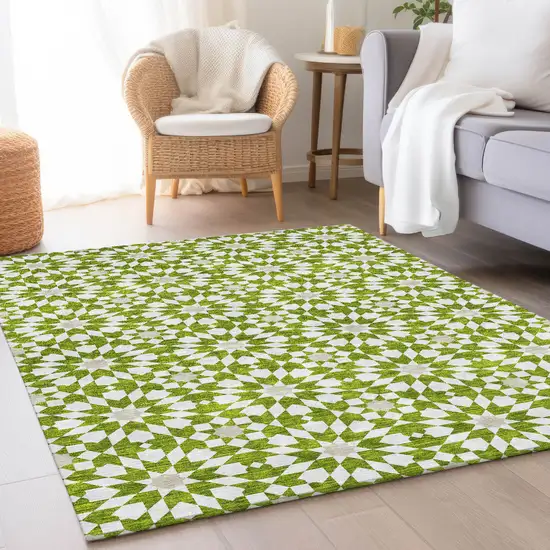 Lime Green Ivory And Beige Floral Medallion Washable Indoor Outdoor Area Rug Photo 8