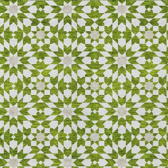 Lime Green Ivory And Beige Floral Medallion Washable Indoor Outdoor Area Rug Photo 5