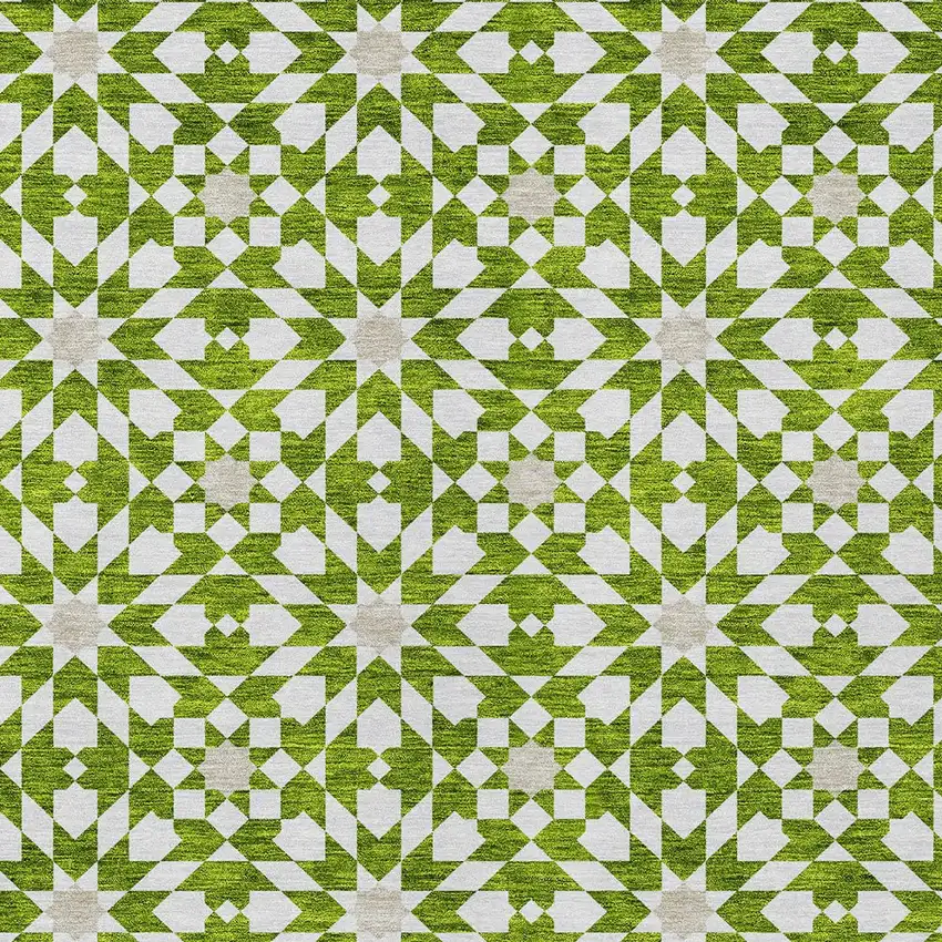 Lime Green Ivory And Beige Floral Medallion Washable Indoor Outdoor Area Rug Photo 5