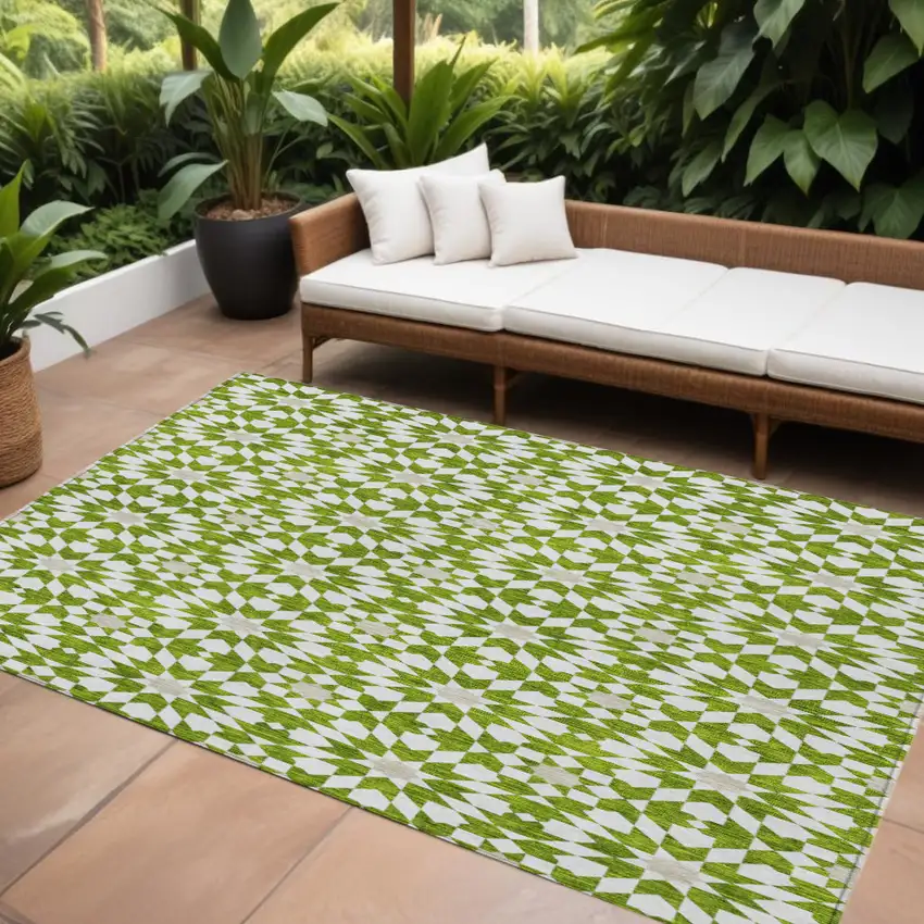 Lime Green Ivory And Beige Floral Medallion Washable Indoor Outdoor Area Rug Photo 1