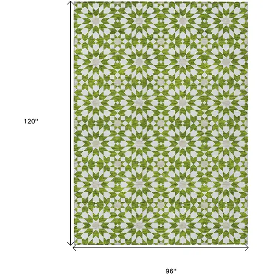 Lime Green Ivory And Beige Floral Medallion Washable Indoor Outdoor Area Rug Photo 7