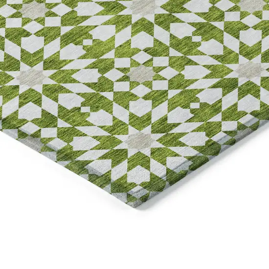Lime Green Ivory And Beige Floral Medallion Washable Indoor Outdoor Area Rug Photo 4
