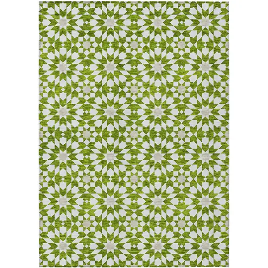 Lime Green Ivory And Beige Floral Medallion Washable Indoor Outdoor Area Rug Photo 2