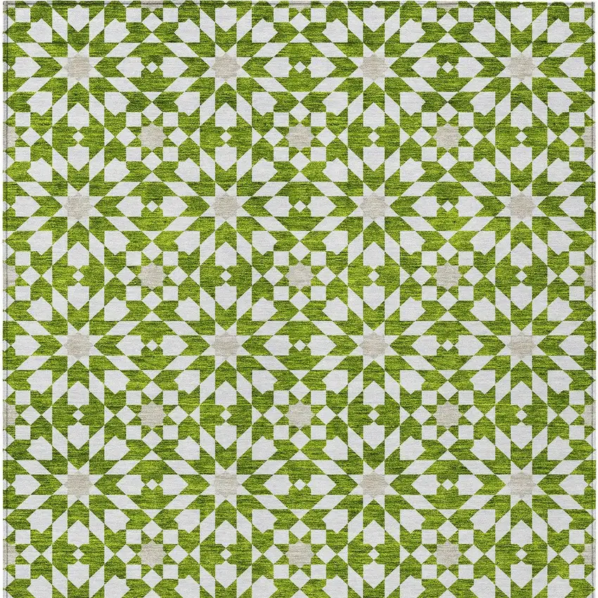 Lime Green Ivory And Beige Floral Medallion Washable Indoor Outdoor Area Rug Photo 6