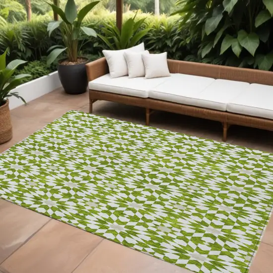 Lime Green Ivory And Beige Floral Medallion Washable Indoor Outdoor Area Rug Photo 1
