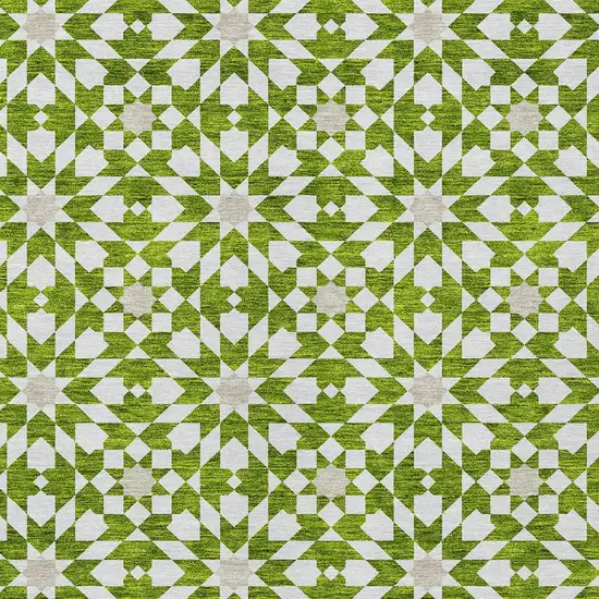 Lime Green Ivory And Beige Floral Medallion Washable Indoor Outdoor Area Rug Photo 4