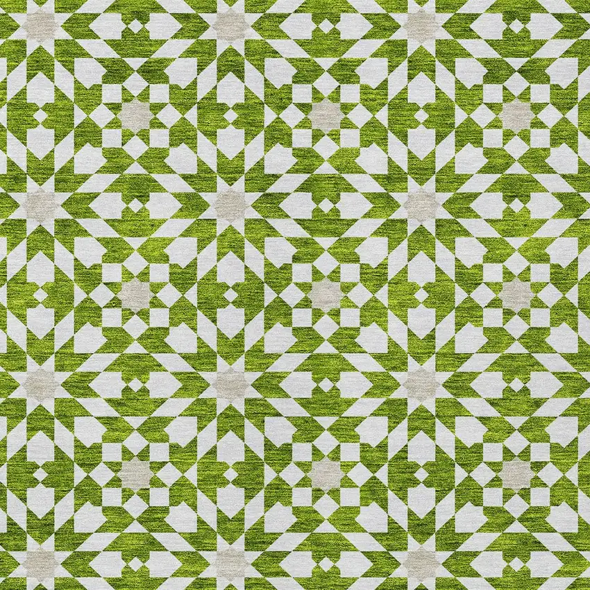 Lime Green Ivory And Beige Floral Medallion Washable Indoor Outdoor Area Rug Photo 4