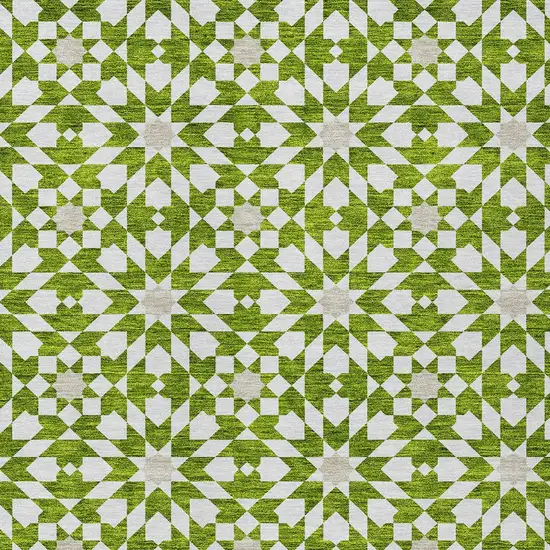 Lime Green Ivory And Beige Floral Medallion Washable Indoor Outdoor Area Rug Photo 4