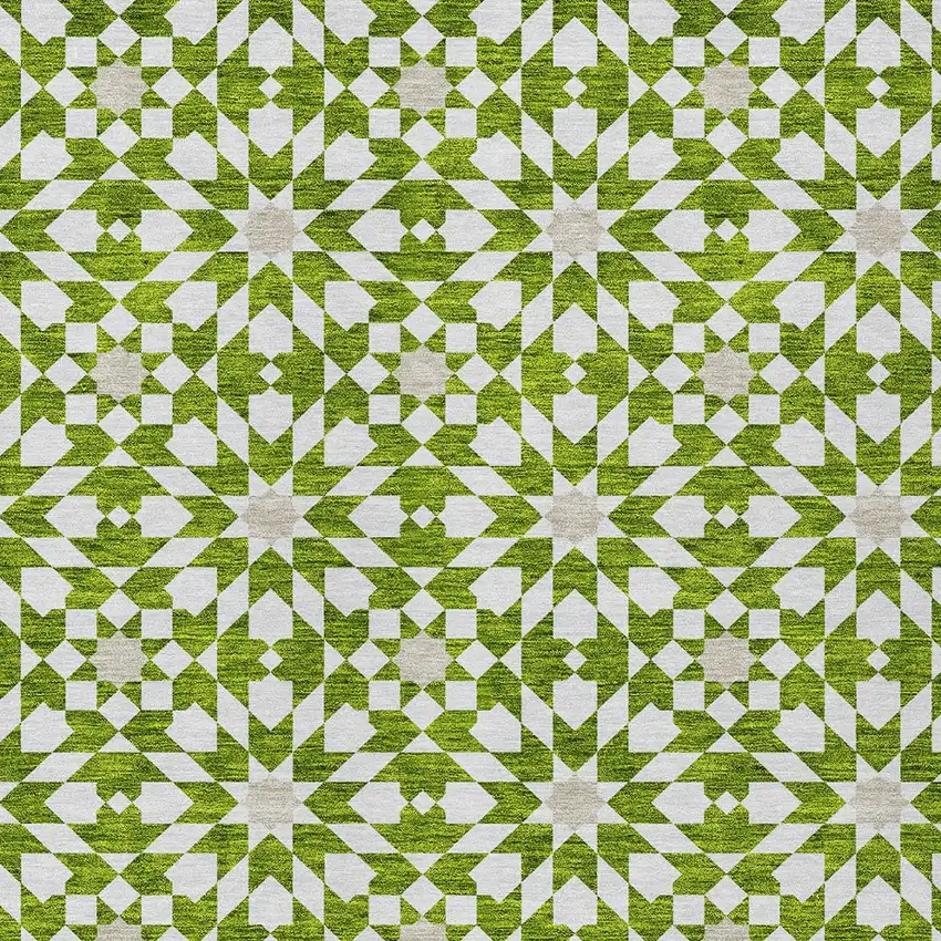 Lime Green Ivory And Beige Floral Medallion Washable Indoor Outdoor Area Rug Photo 4
