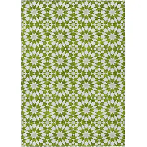 Photo of Lime Green Ivory And Beige Floral Medallion Washable Indoor Outdoor Area Rug