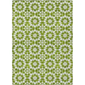 Photo of Lime Green Ivory And Beige Floral Medallion Washable Indoor Outdoor Area Rug