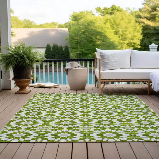 Lime Green Ivory And Beige Floral Medallion Washable Indoor Outdoor Area Rug Photo 9