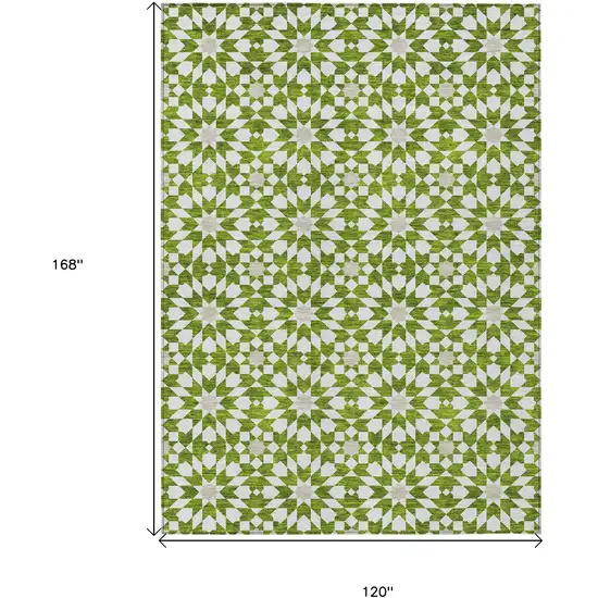 Lime Green Ivory And Beige Floral Medallion Washable Indoor Outdoor Area Rug Photo 6
