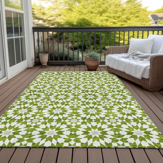 Lime Green Ivory And Beige Floral Medallion Washable Indoor Outdoor Area Rug Photo 6