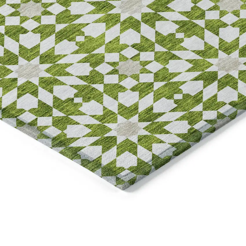 Lime Green Ivory And Beige Floral Medallion Washable Indoor Outdoor Area Rug Photo 3