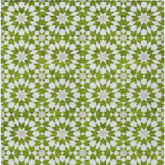Lime Green Ivory And Beige Floral Medallion Washable Indoor Outdoor Area Rug Photo 5