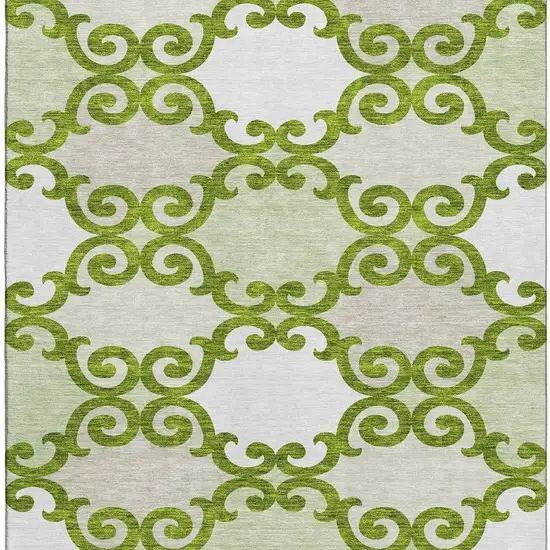 Lime Green Ivory And Beige Trellis Washable Area Rug With UV Protection Photo 4