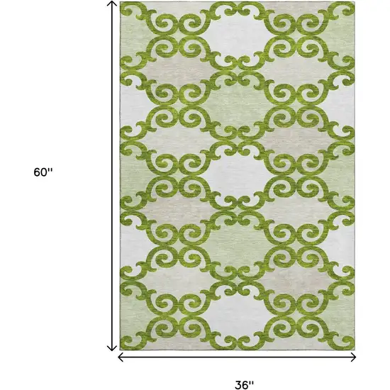 Lime Green Ivory And Beige Trellis Washable Area Rug With UV Protection Photo 3