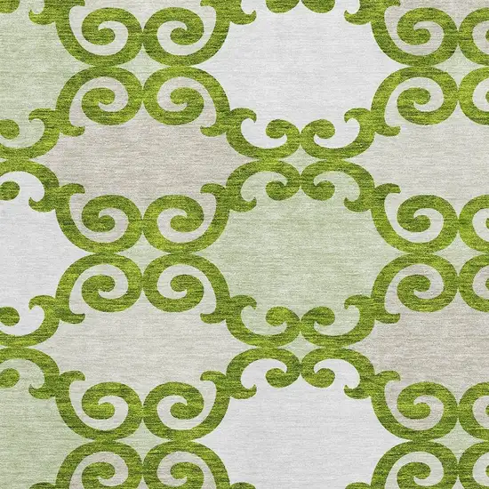 Lime Green Ivory And Beige Trellis Washable Area Rug With UV Protection Photo 3