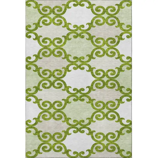 Lime Green Ivory And Beige Trellis Washable Area Rug With UV Protection Photo 4