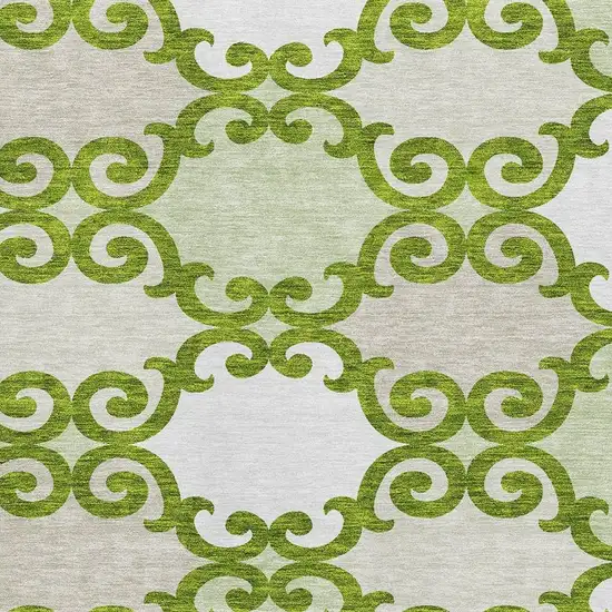 Lime Green Ivory And Beige Trellis Washable Area Rug With UV Protection Photo 3