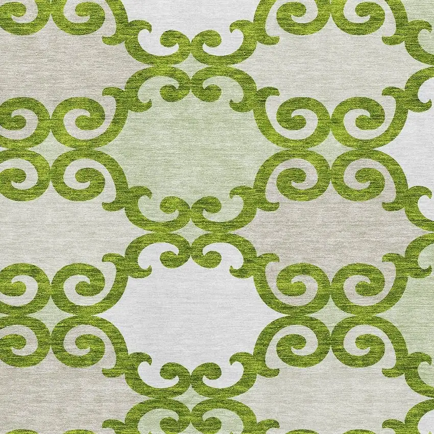 Lime Green Ivory And Beige Trellis Washable Area Rug With UV Protection Photo 3