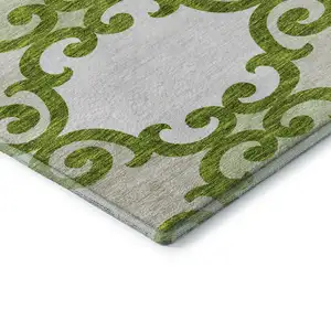Photo of Lime Green Ivory And Beige Trellis Washable Area Rug With UV Protection