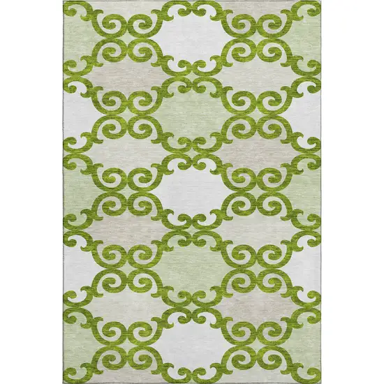 Lime Green Ivory And Beige Trellis Washable Area Rug With UV Protection Photo 1